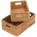 Ceste in rattan brunito, set di 2, 32x21x11 cm