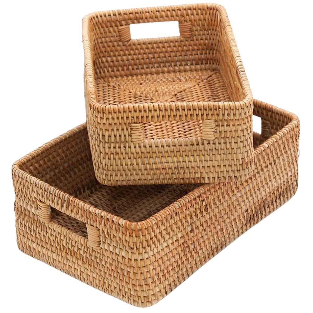 Ceste in rattan brunito, set di 2, 32x21x11 cm