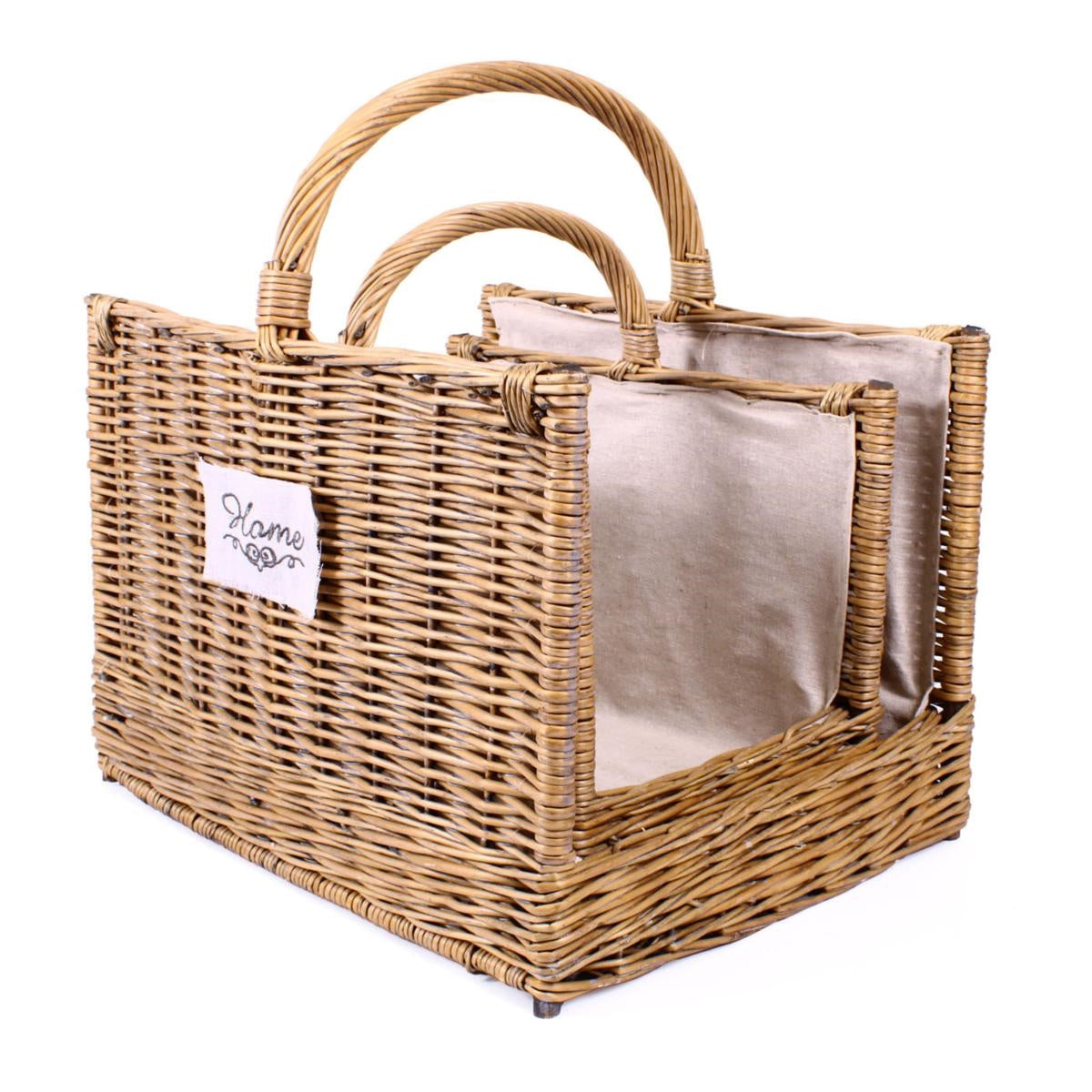 Cesto portalegna vimini grigio home con fodera 52x41h34/48