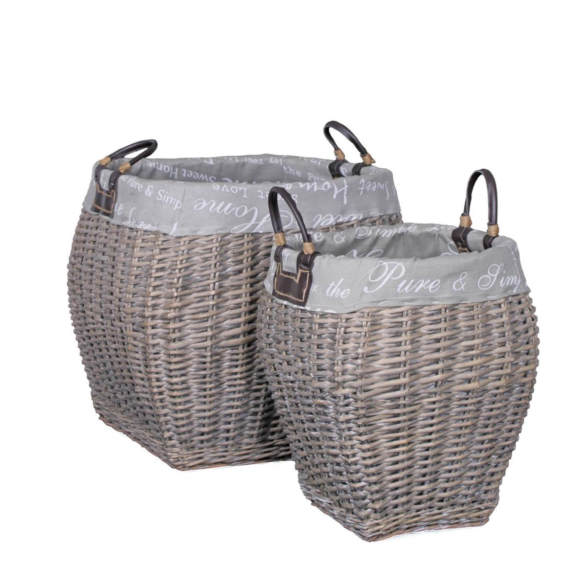 Cesto bombato alto in vimini grigio home foderato 46x46h49
