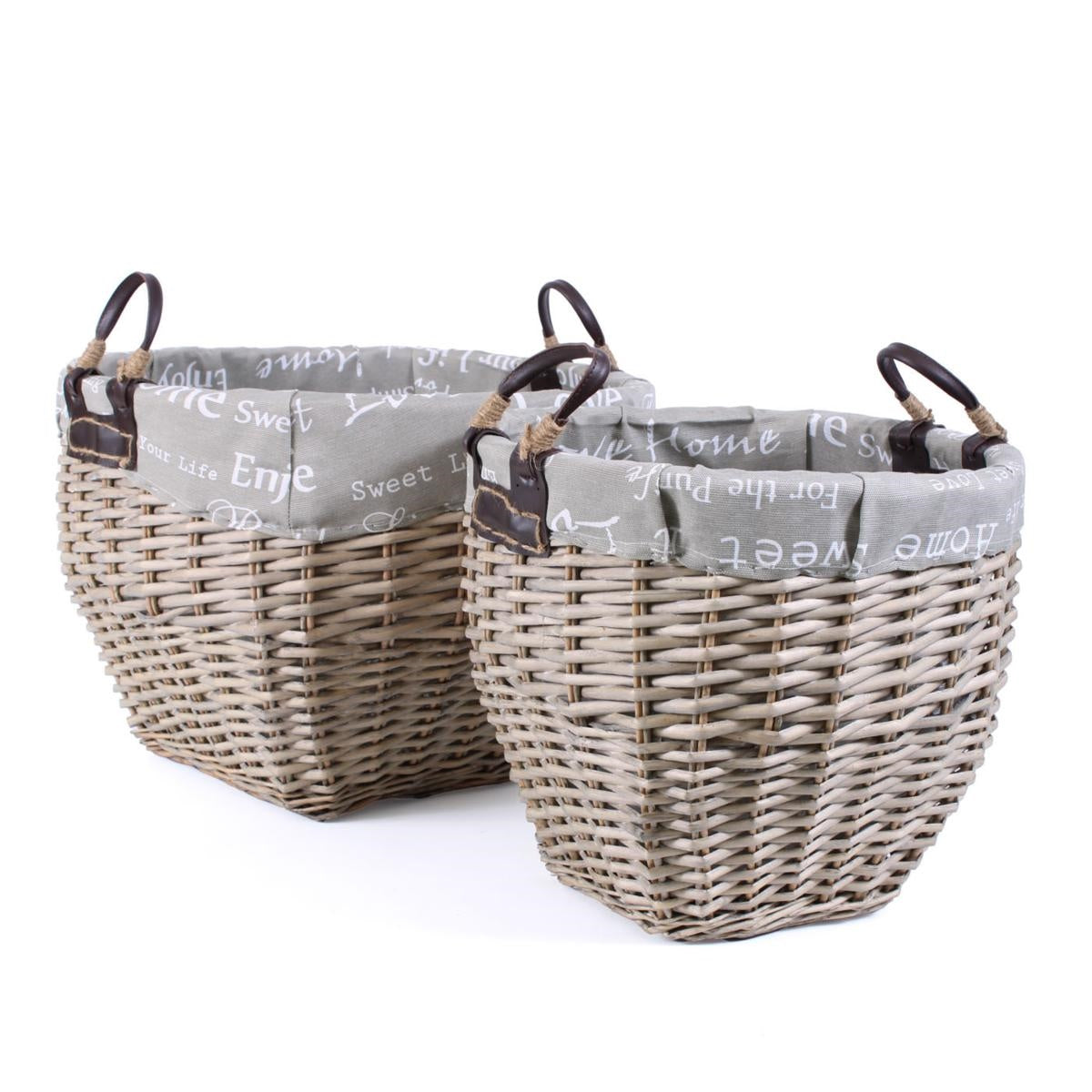 Cesto svasato alto in vimini grigio home con fodera