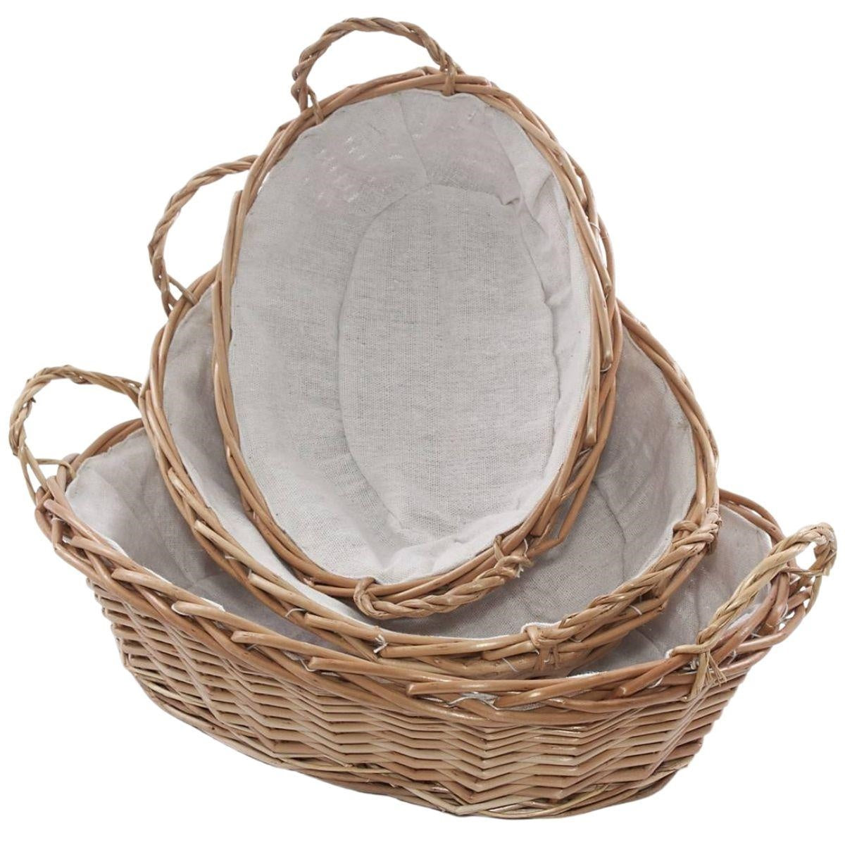 Cesti ovali in vimini foderati, set da 3, 38x29H10 cm