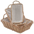 Cesti in vimini rettangolari foderati, set di 3, 34x25x10 cm