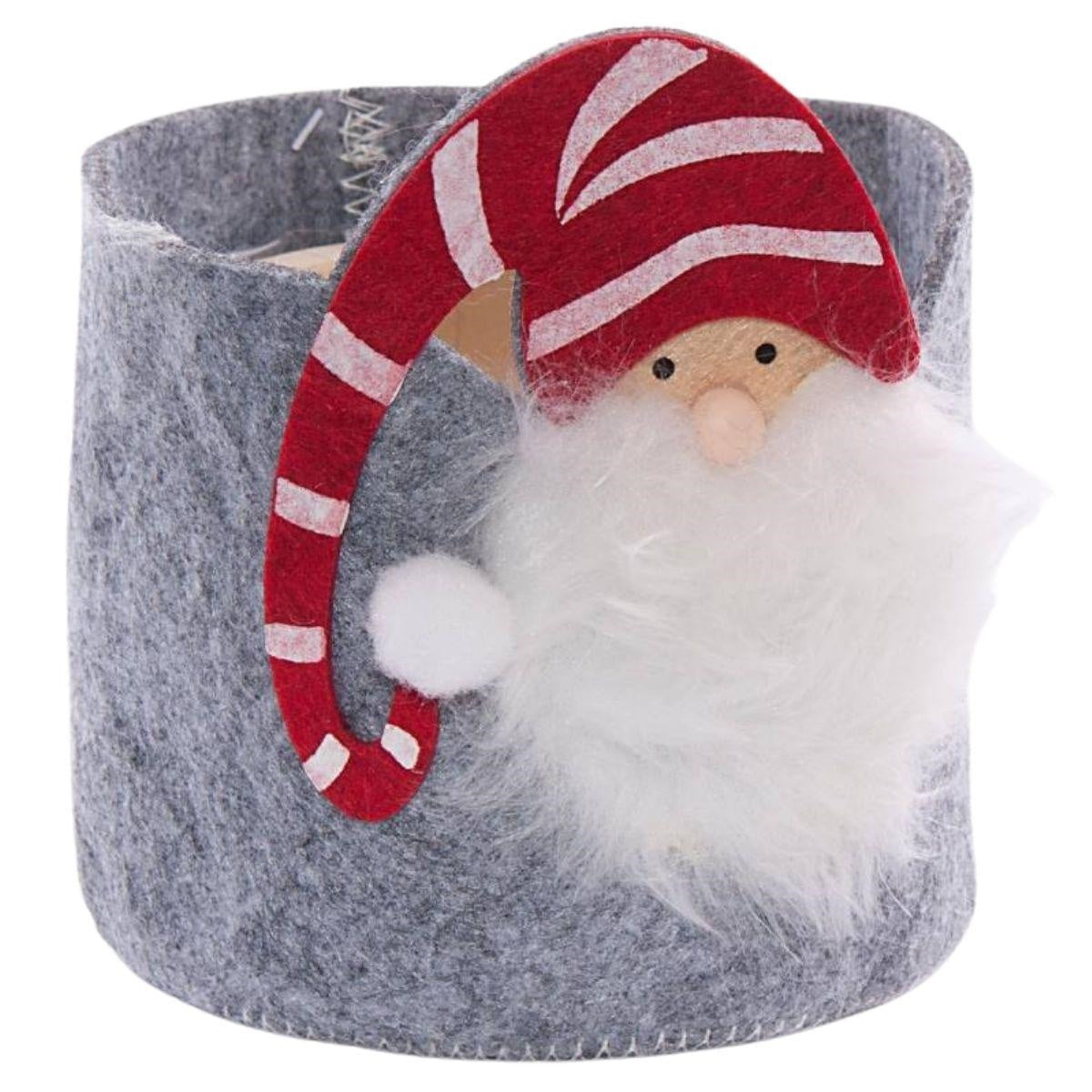 Contenitore in panno grigio Babbo Natale, Ø11H9 cm (kit da 5)