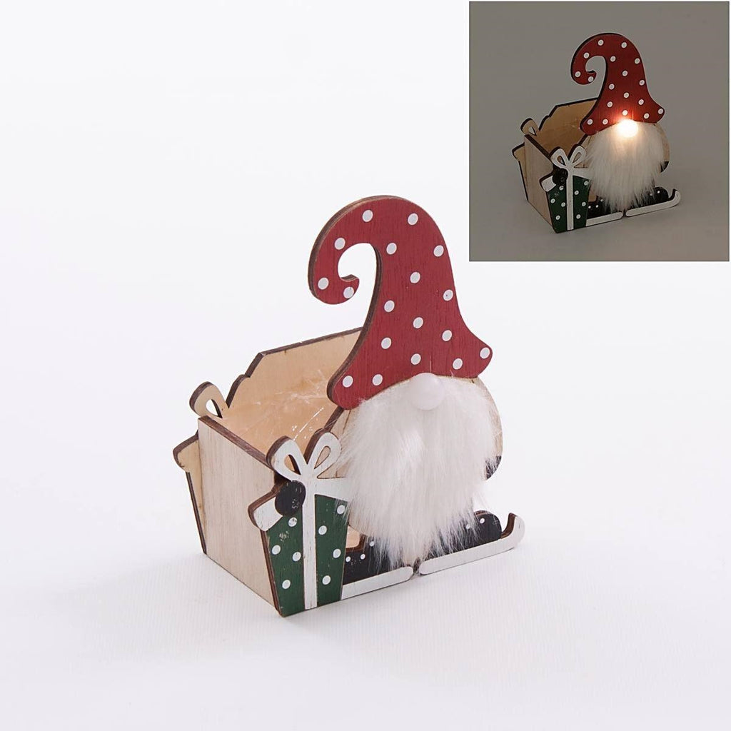 Cassetta in abete a gnomo con led, 12x7H16 cm (kit da 3)