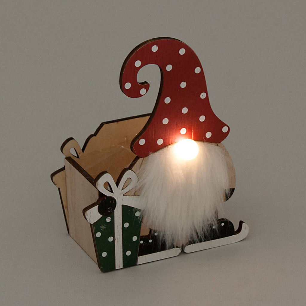 Cassetta in abete a gnomo con led, 12x7H16 cm (kit da 3)
