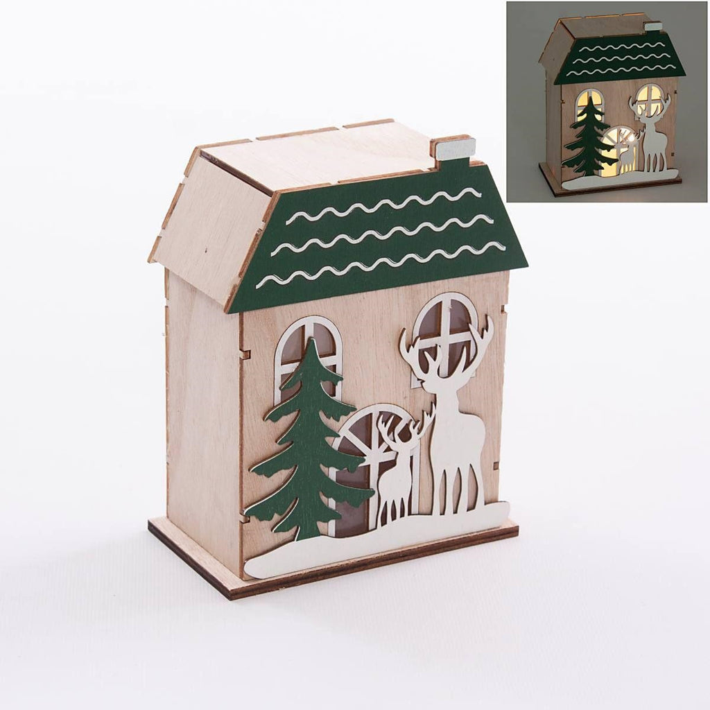 Cassetta verde in compensato con led, 12X7H15 cm