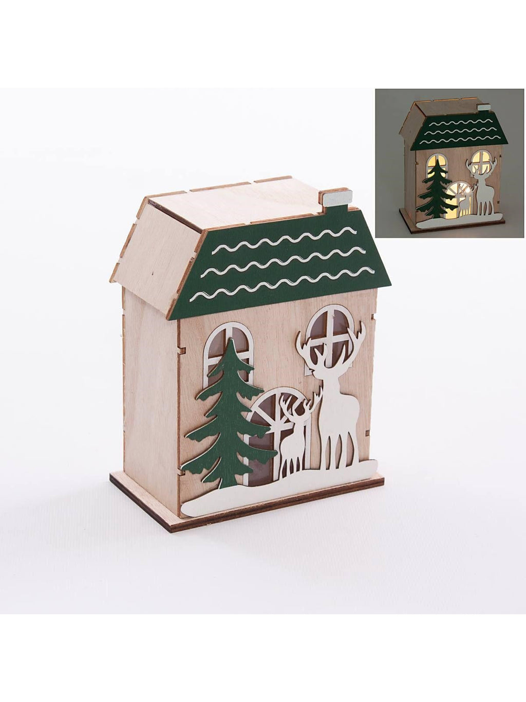 Cassetta verde in compensato con led, 12X7H15 cm (kit da 3)
