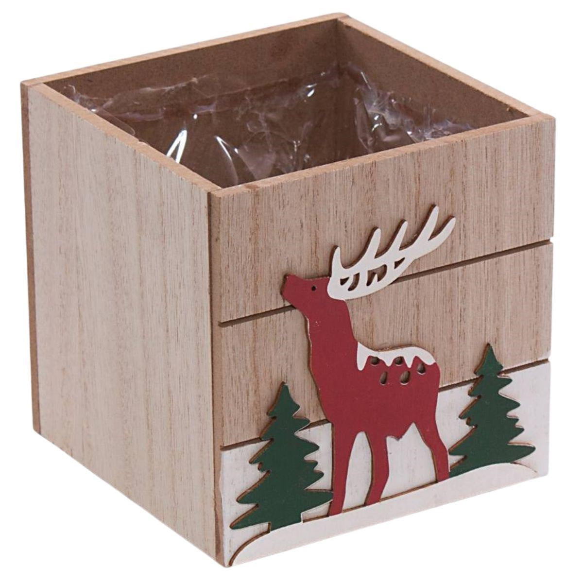 Cassetta portafiori natalizia in mdf, 10x10H11 cm (kit da 5)