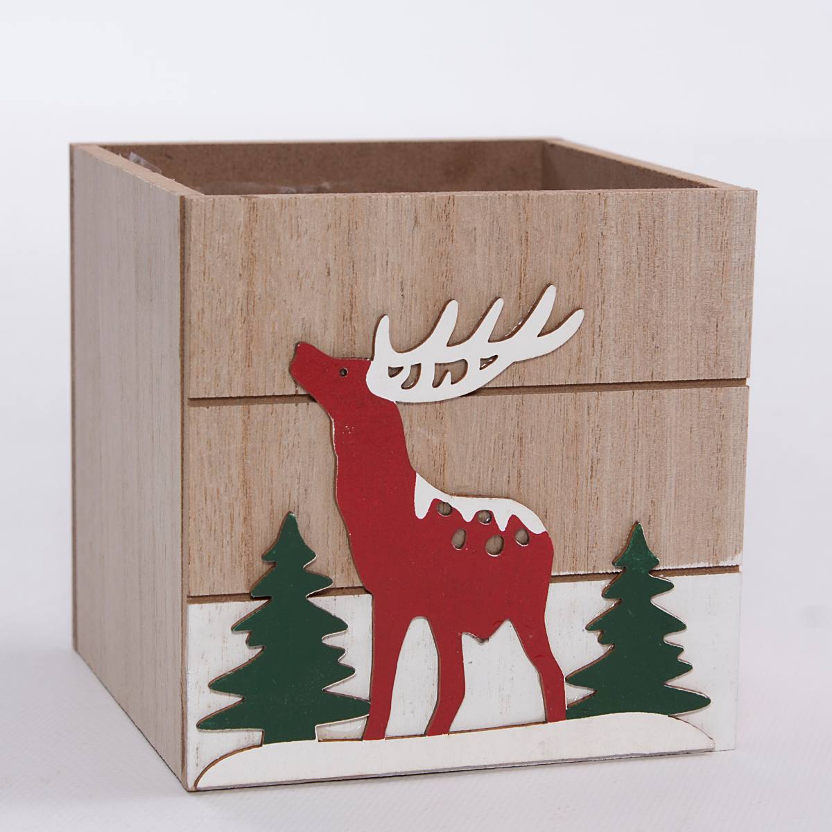 Cassetta portafiori natalizia in mdf, 10x10H11 cm (kit da 5)