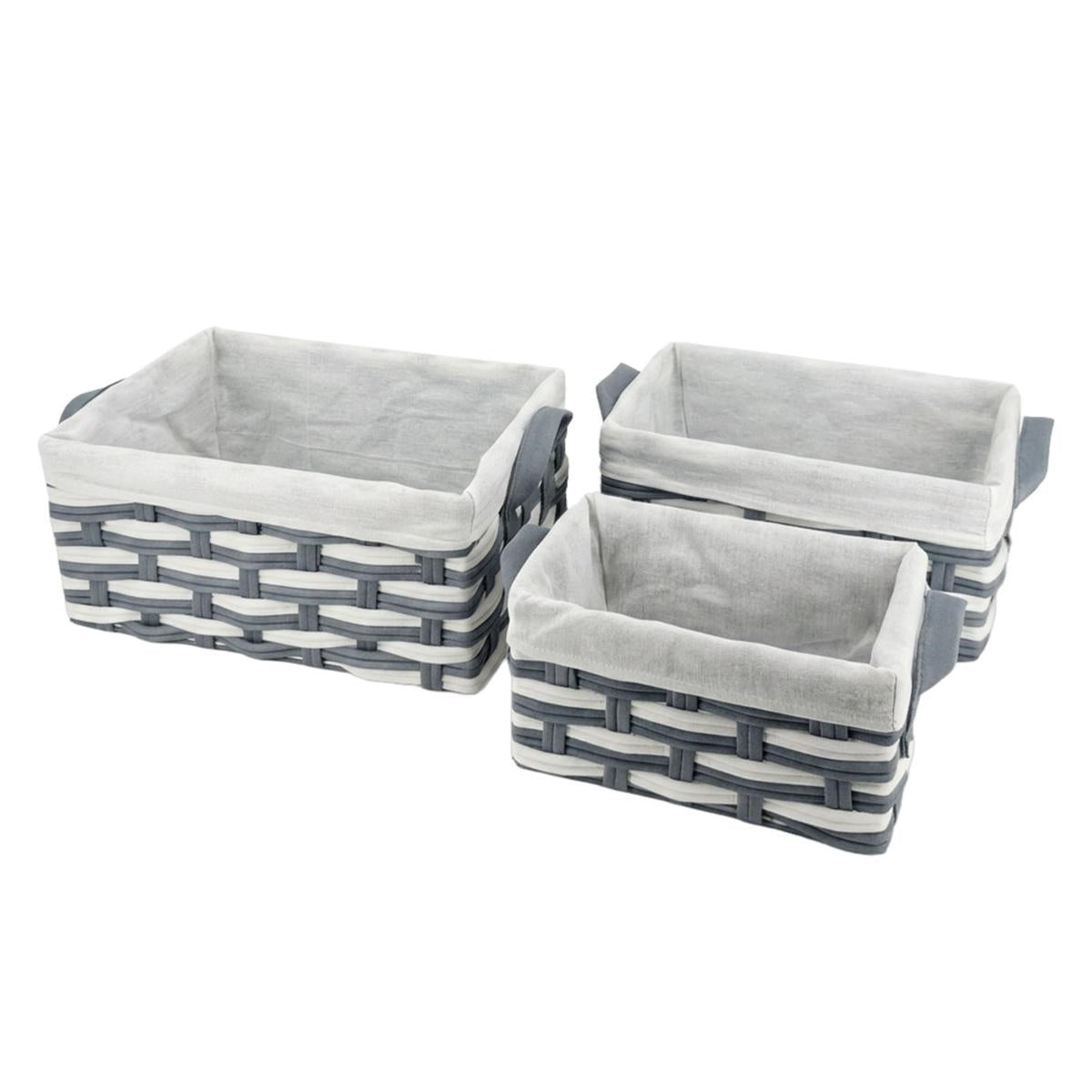 Vaschetta rettangolare in tessuto non tessuto foderata blu e bianca, set di 3