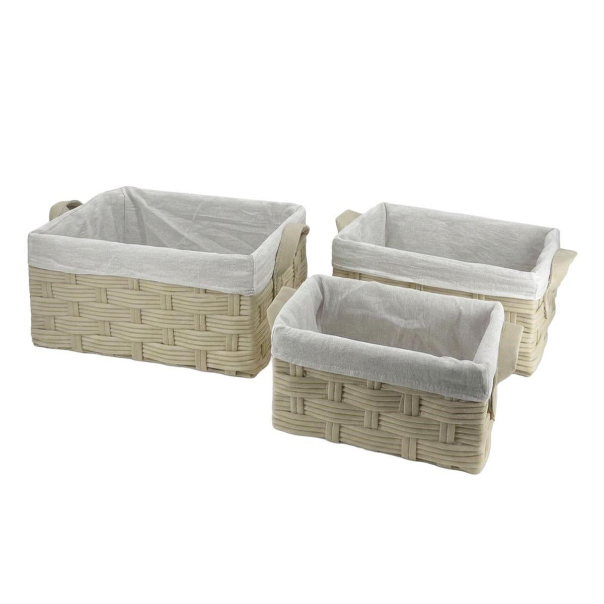 Vaschetta rettangolare in tessuto non tessuto foderata, set di 3, bianco sabbia