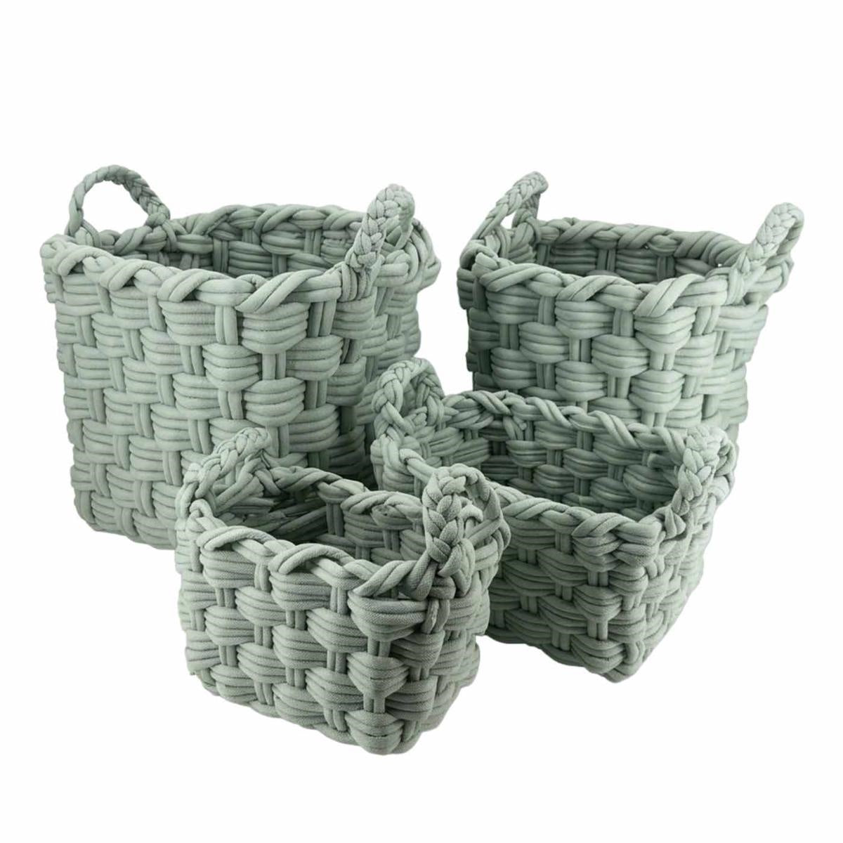 Cesto rettangolare in tnt verde salvia, set di 4