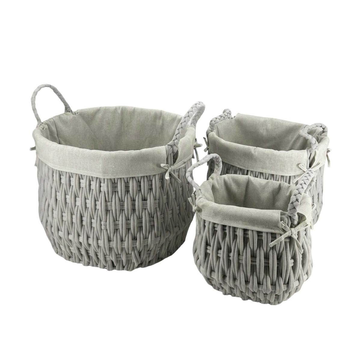 Cesto in TNT foderato grigio con 2 manici, set di 3