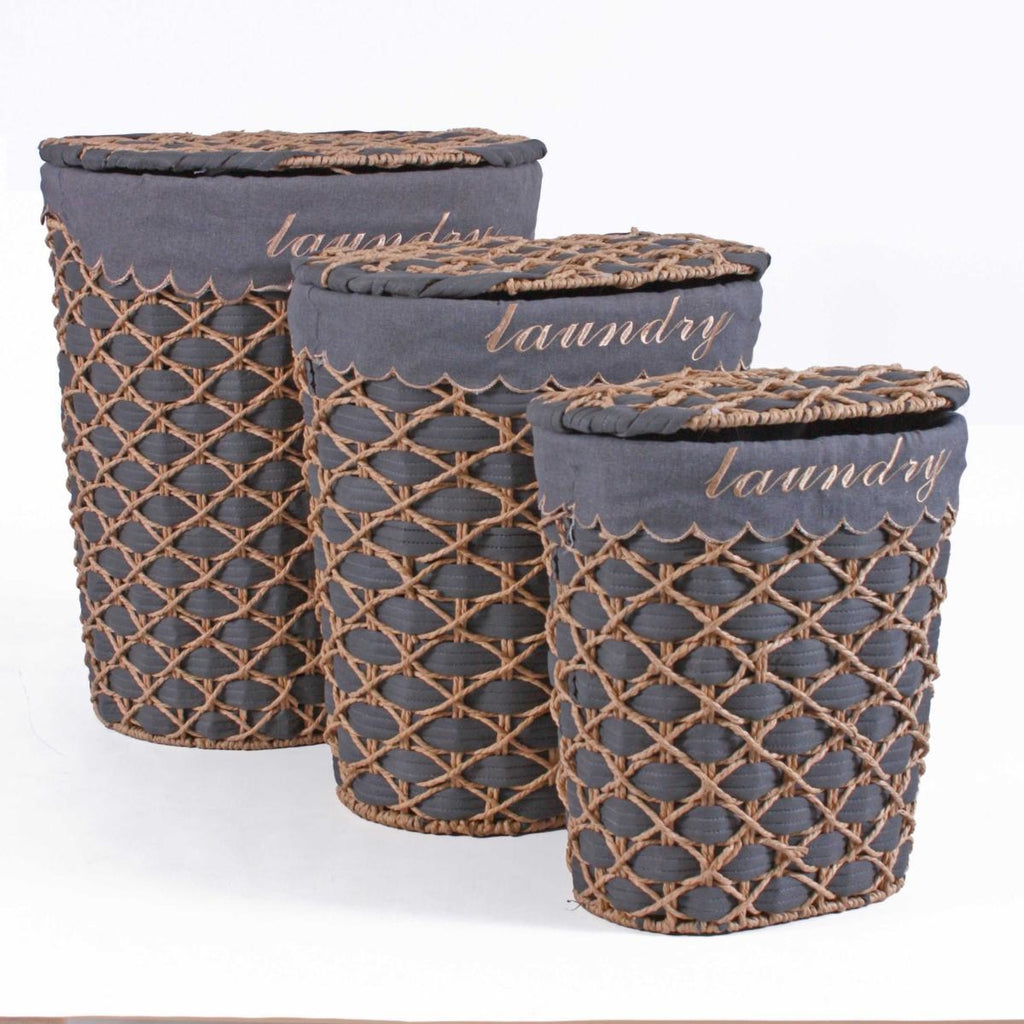 Portabiancheria ovale in tessuto non tessuto, 49x38x56 cm, set di 3