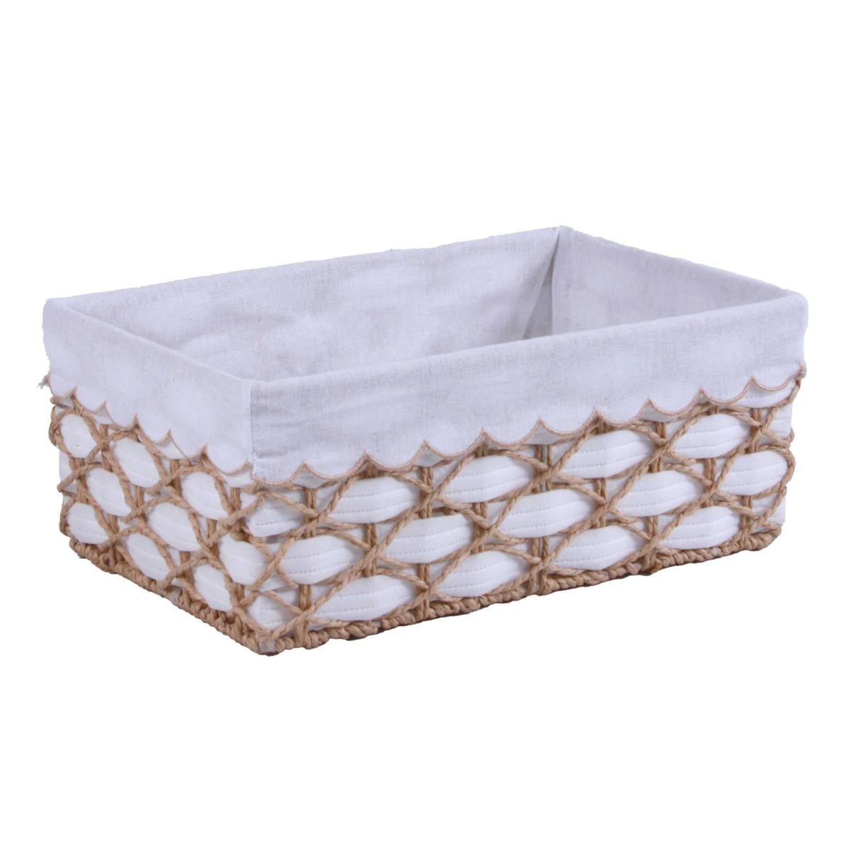 Vaschetta in carta foderata in tessuto bianco, 45x29x18 cm (kit da 3)