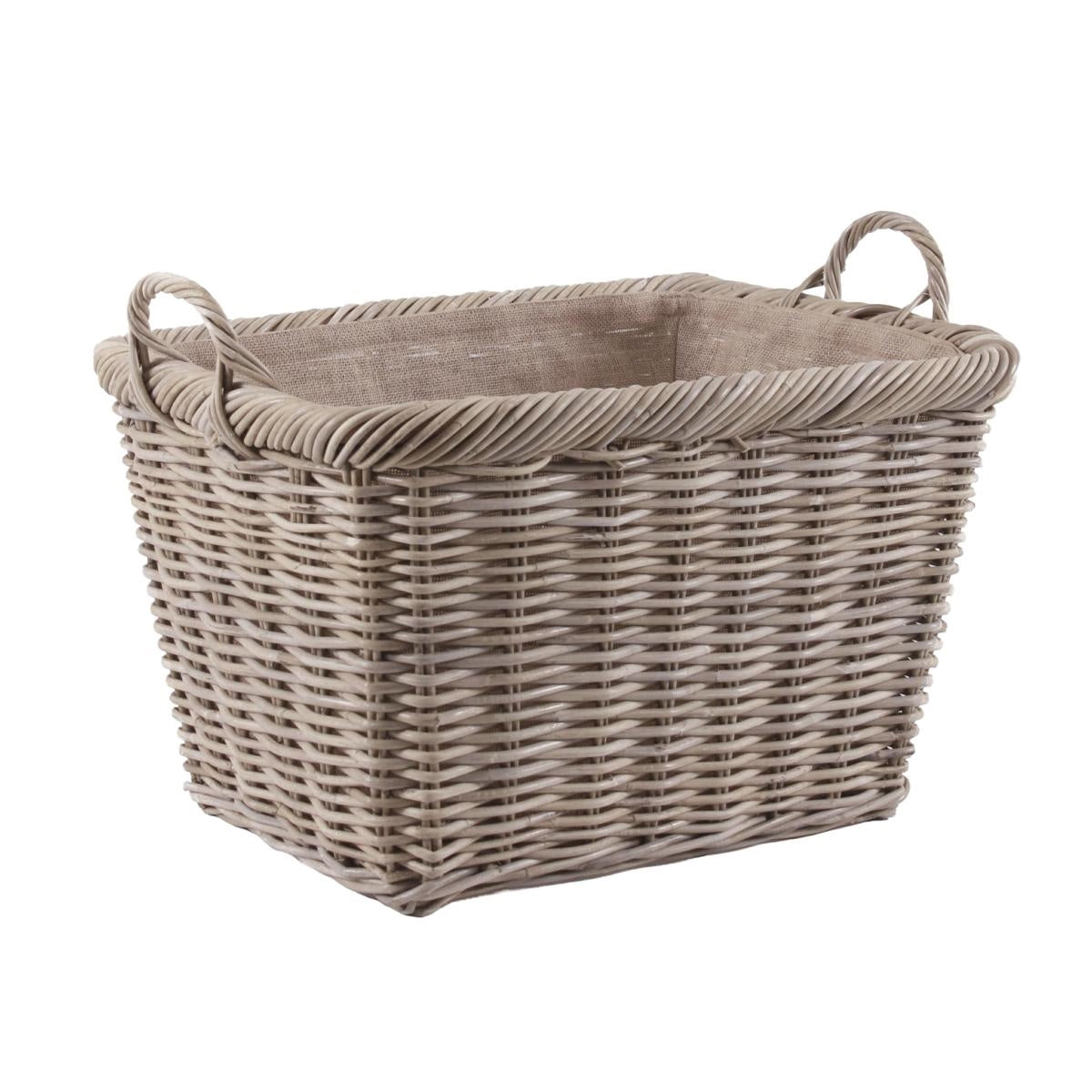 Cesto 2m giunco grigio foderato juta, 52x38x33+8 cm