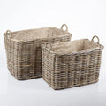 Cesto in giunco grigio foderato con 2 manici, 77x50H52 cm, set di 2