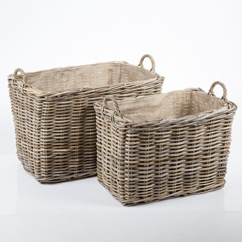 Cesto in giunco grigio foderato con 2 manici, 77x50H52 cm, set di 2