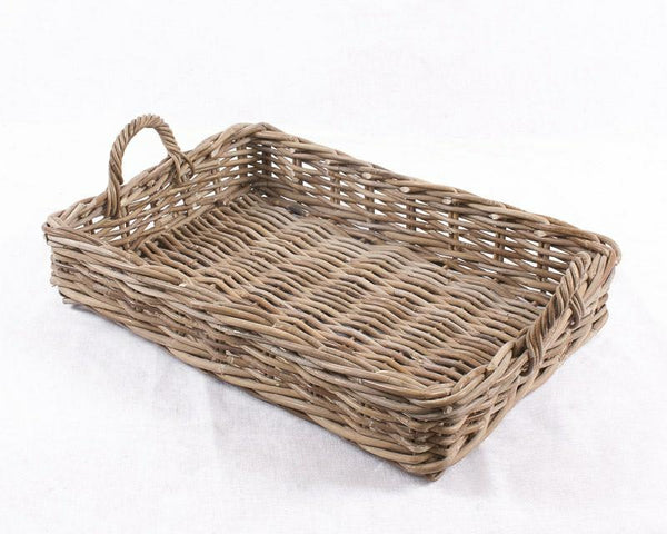 Vassoio in giunco grigio, 52x36x10 cm