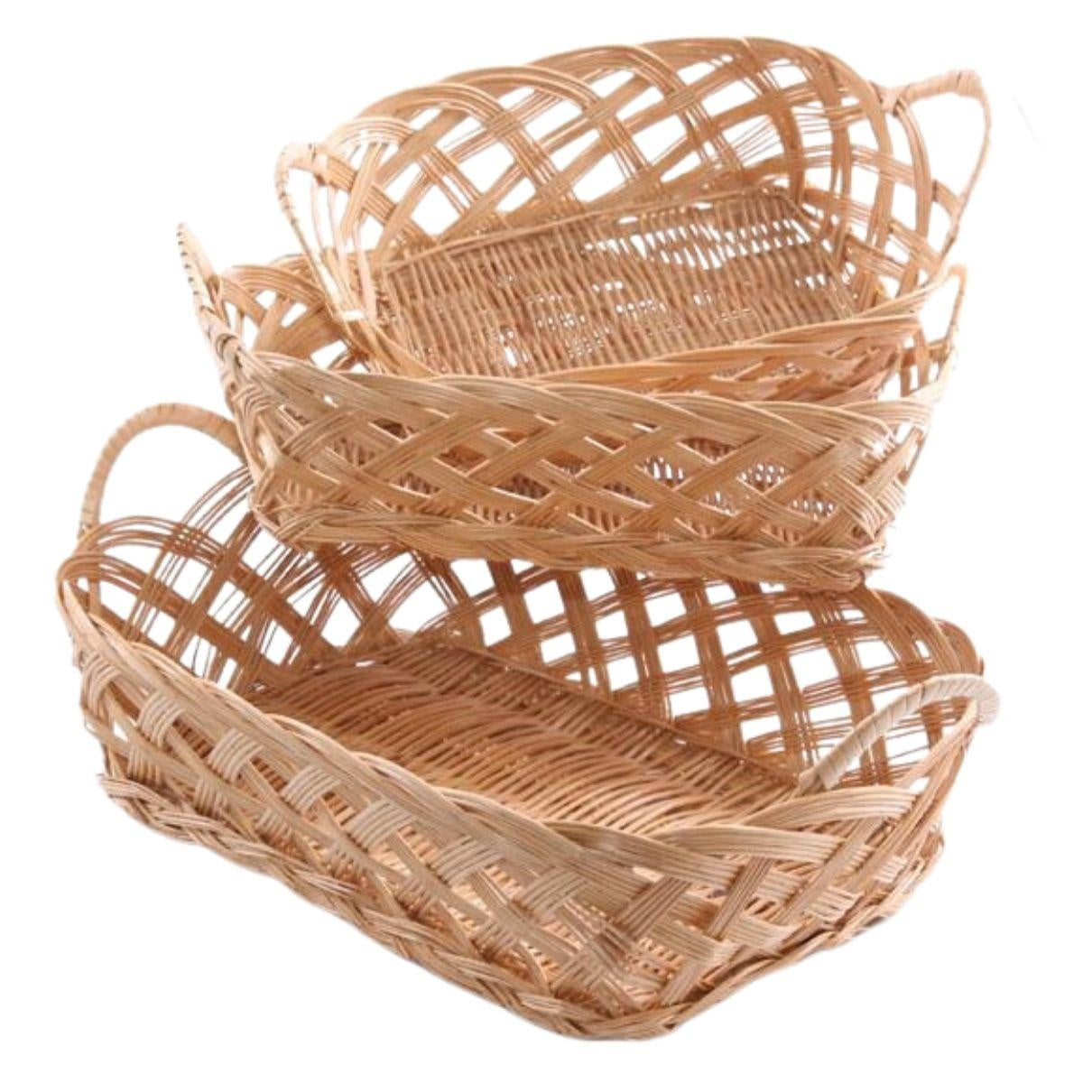 Cestini vassoio in vimini bianco, set di 3