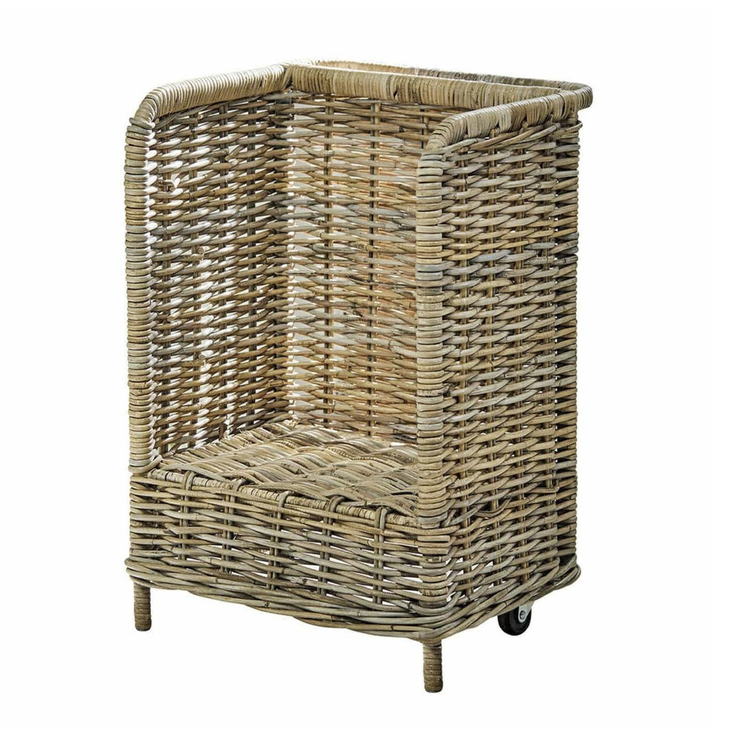 Cesto portalegna in giunco grigio con ruote, 50x35x75 cm
