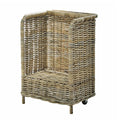 Cesto portalegna in giunco grigio con ruote, 50x35x75 cm