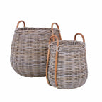 Cesto bombato in giunco grigio, set di 2