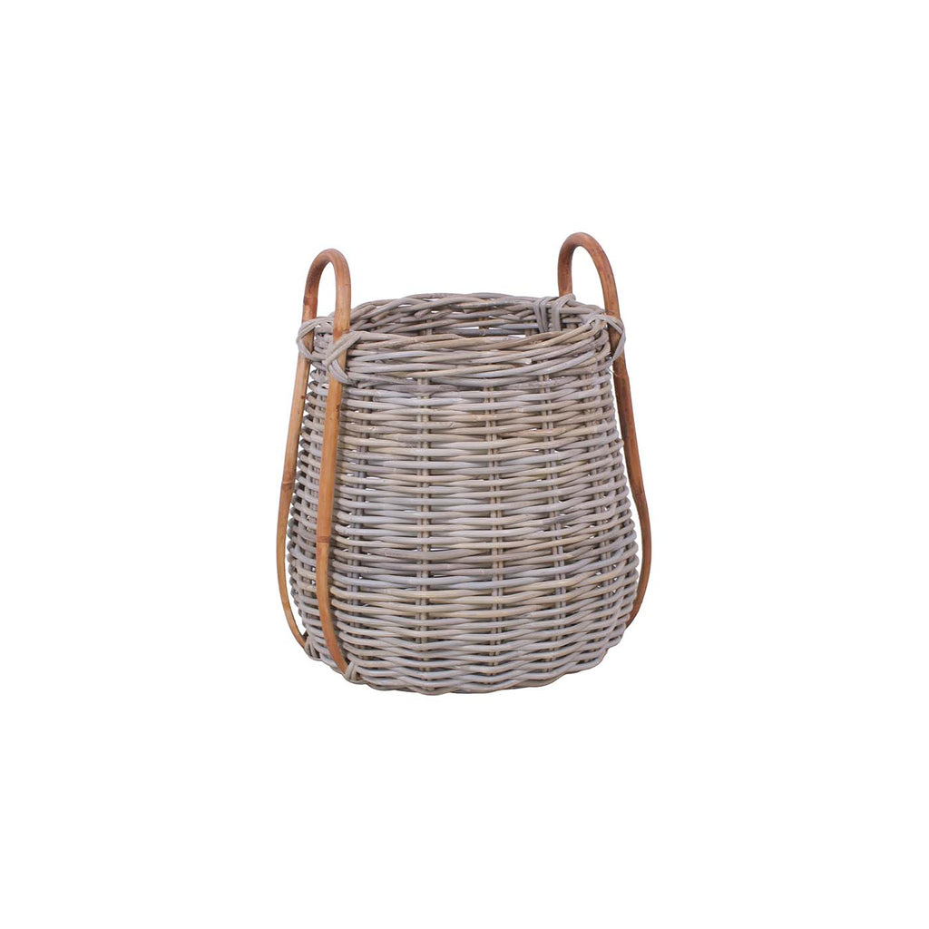 Cesto bombato in giunco grigio, set di 2