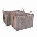 Set di 2 cesti rettangolari in giunco grigio, 75x50H45 e 62x45H40 cm