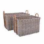 Set di 2 cesti rettangolari in giunco grigio, 75x50H45 e 62x45H40 cm