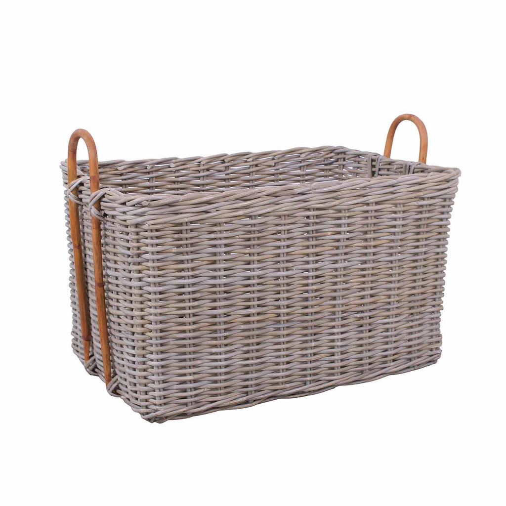 Set di 2 cesti rettangolari in giunco grigio, 75x50H45 e 62x45H40 cm