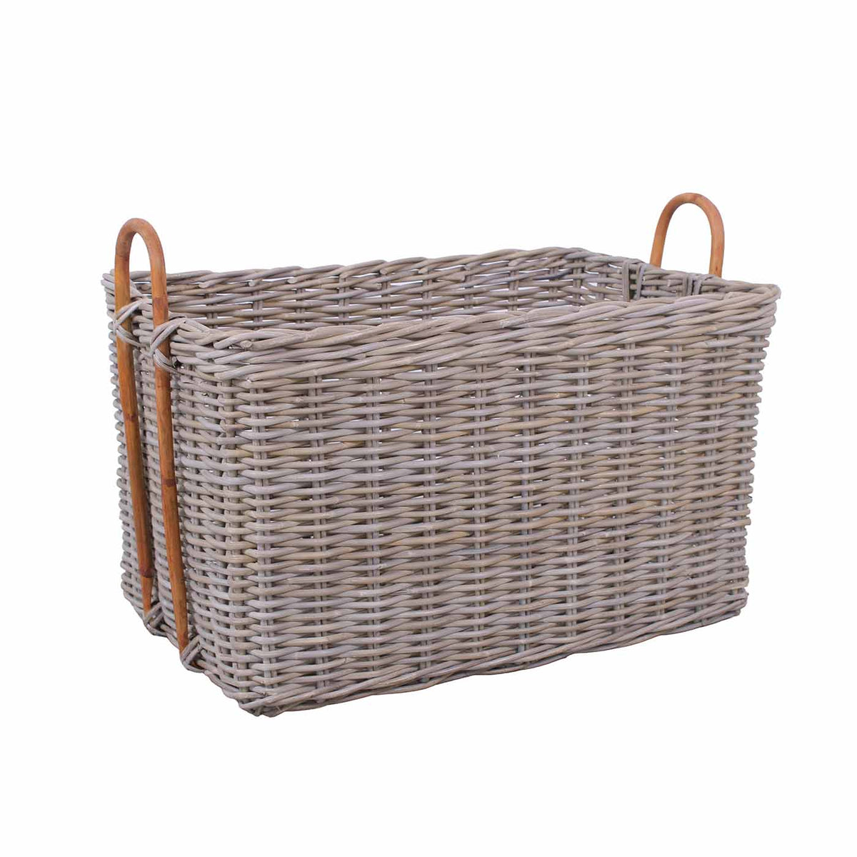 Set di 2 cesti rettangolari in giunco grigio, 75x50H45 e 62x45H40 cm