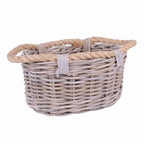 Cesto ovale in giunco grigio con manici in corda, 38x25H20 cm