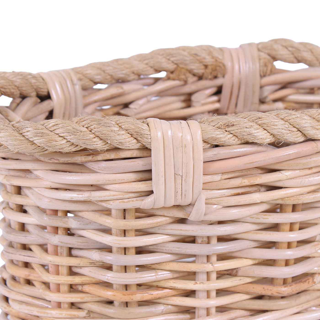 Cesto ovale in giunco naturale con manici in corda, 38x25x20 cm