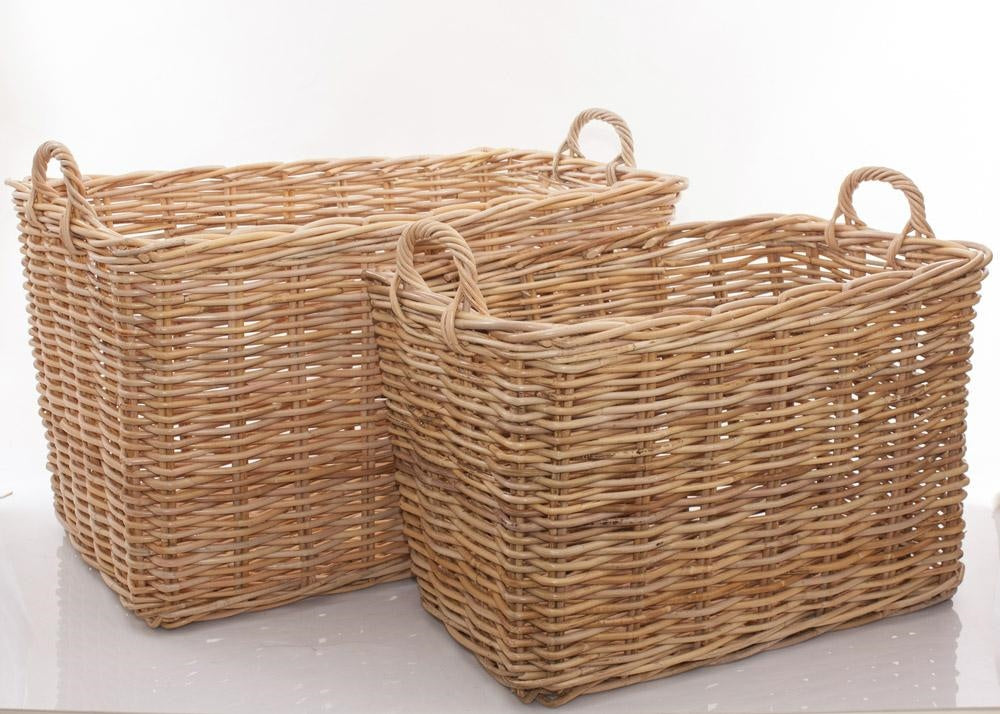 Cesto rettangolare in rattan, set di 2, 90x58H55 cm