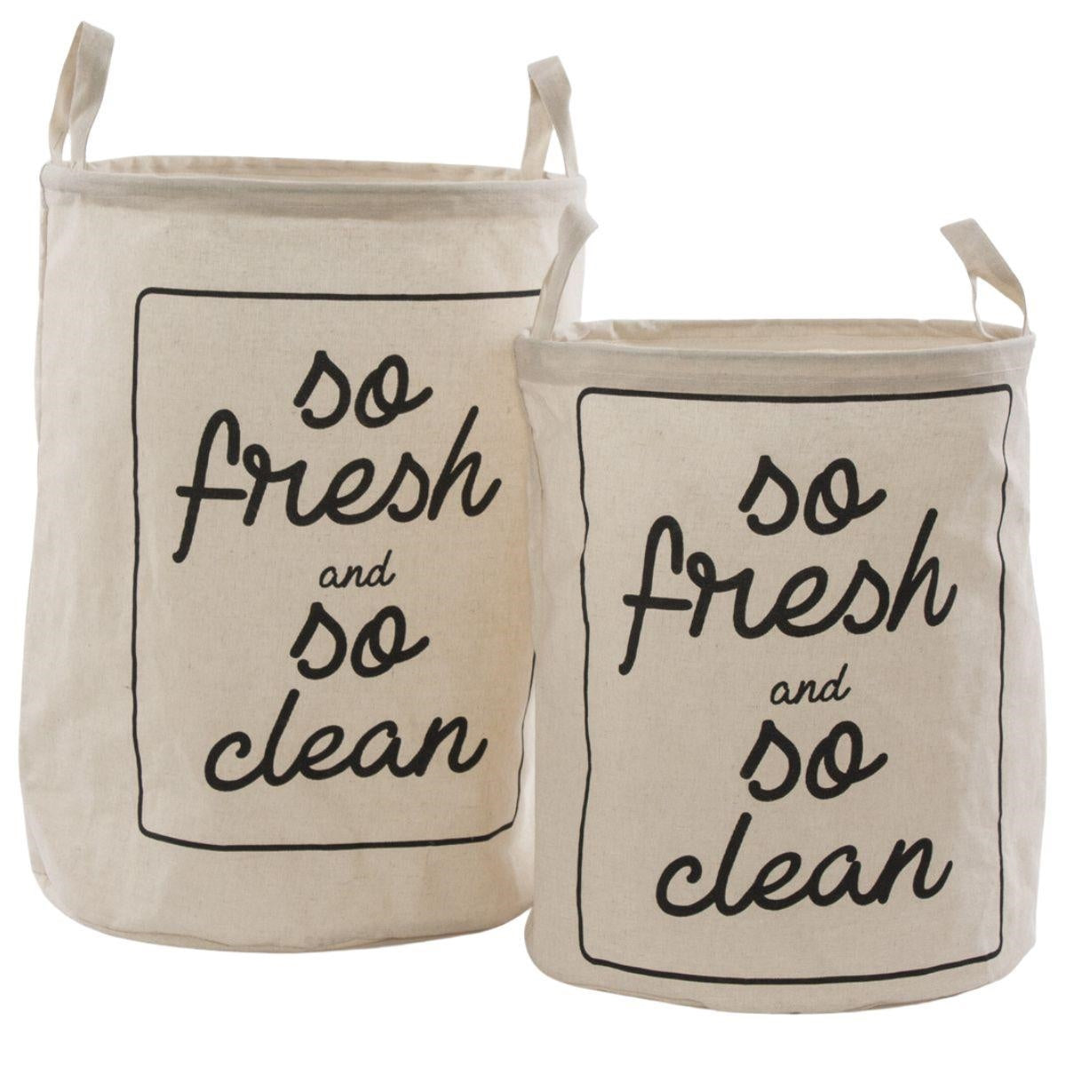 Portabiancheria in cotone beige, set di 2