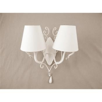 Applique in ferro bianco a 2 luci con cappellini bianchi