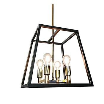 Lampadario ferro nero e oro 4 lumi