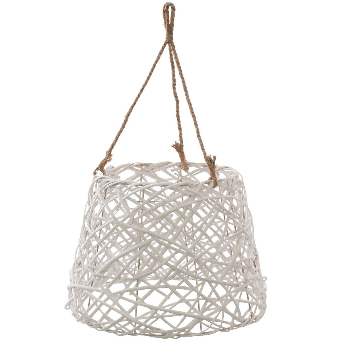 Lampadario a sospensione in vimini bianco bombato, Ø40H28 cm