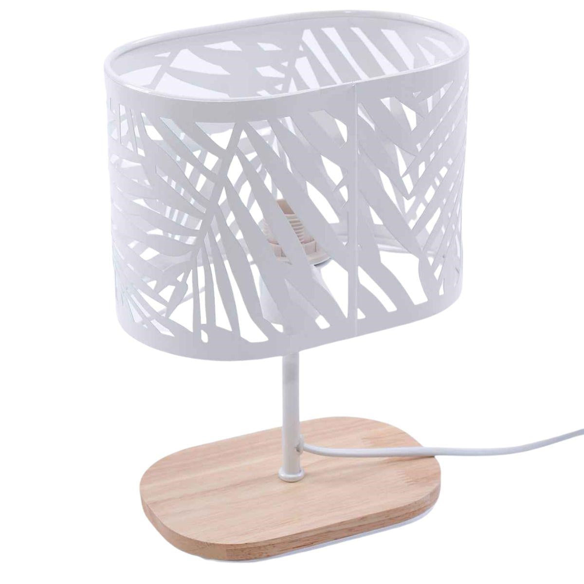 Lampada da tavolo in metallo bianco e legno, 18x12H25 cm