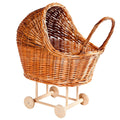 Carrozzina per bambole in vimini e legno, 48x30x58 cm