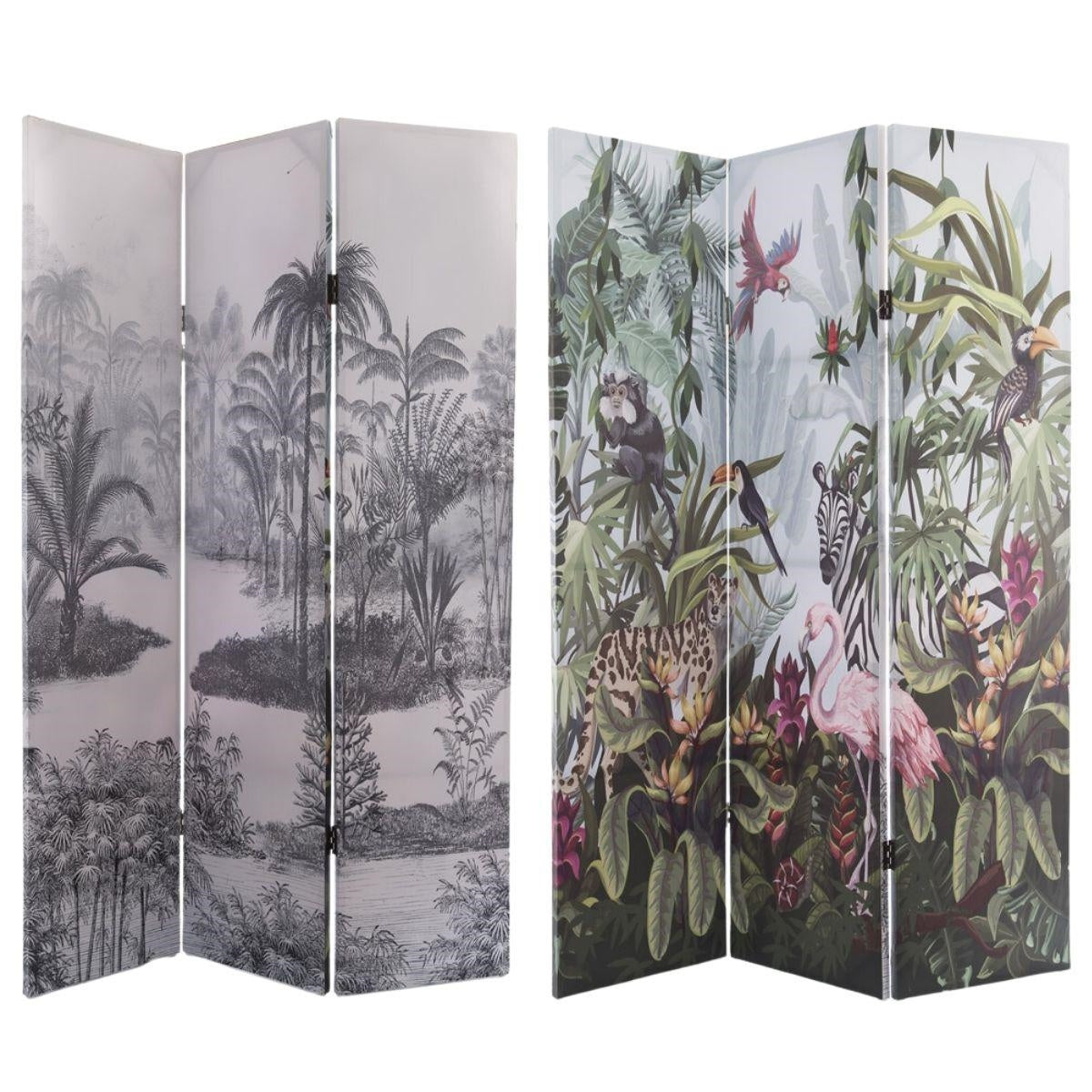 Paravento in canvas con decoro giungla, 120x180 cm