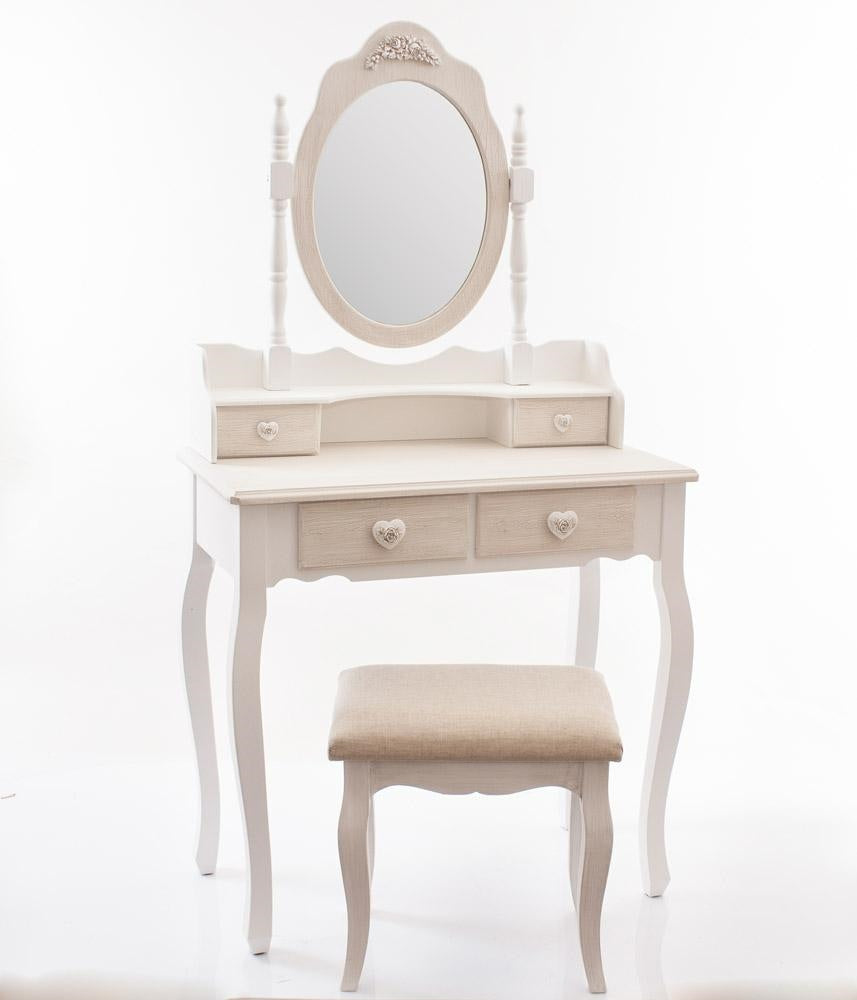 Toeletta con specchio e pouf, 75x40x142 cm