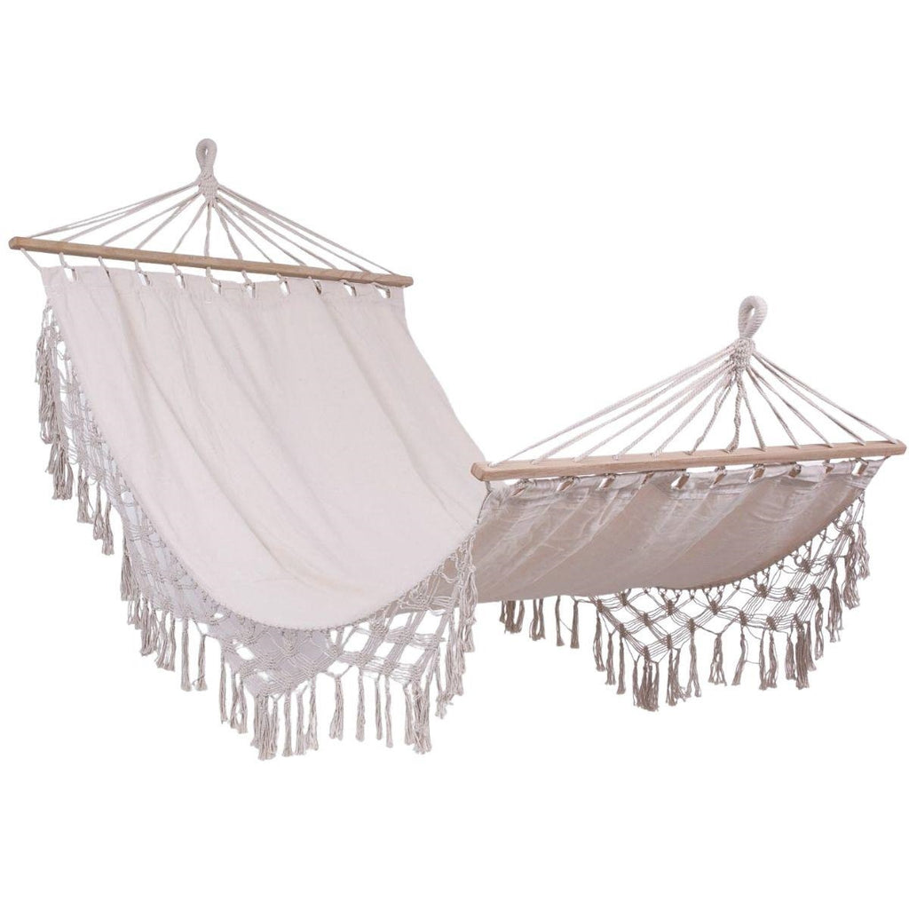 Amaca in tessuto beige con frange, 120H200 cm