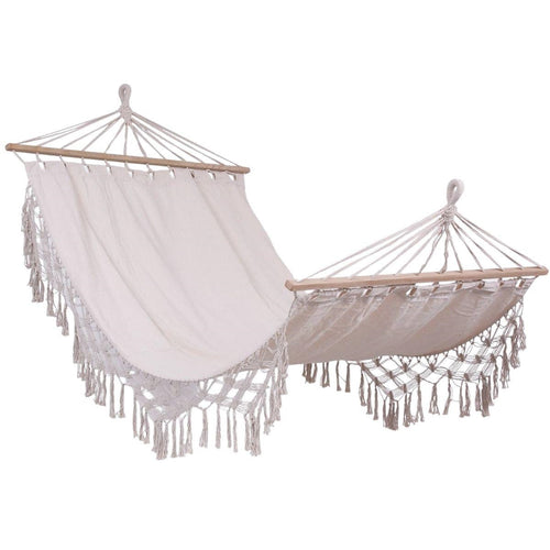 Amaca in tessuto beige con frange, 120H200 cm
