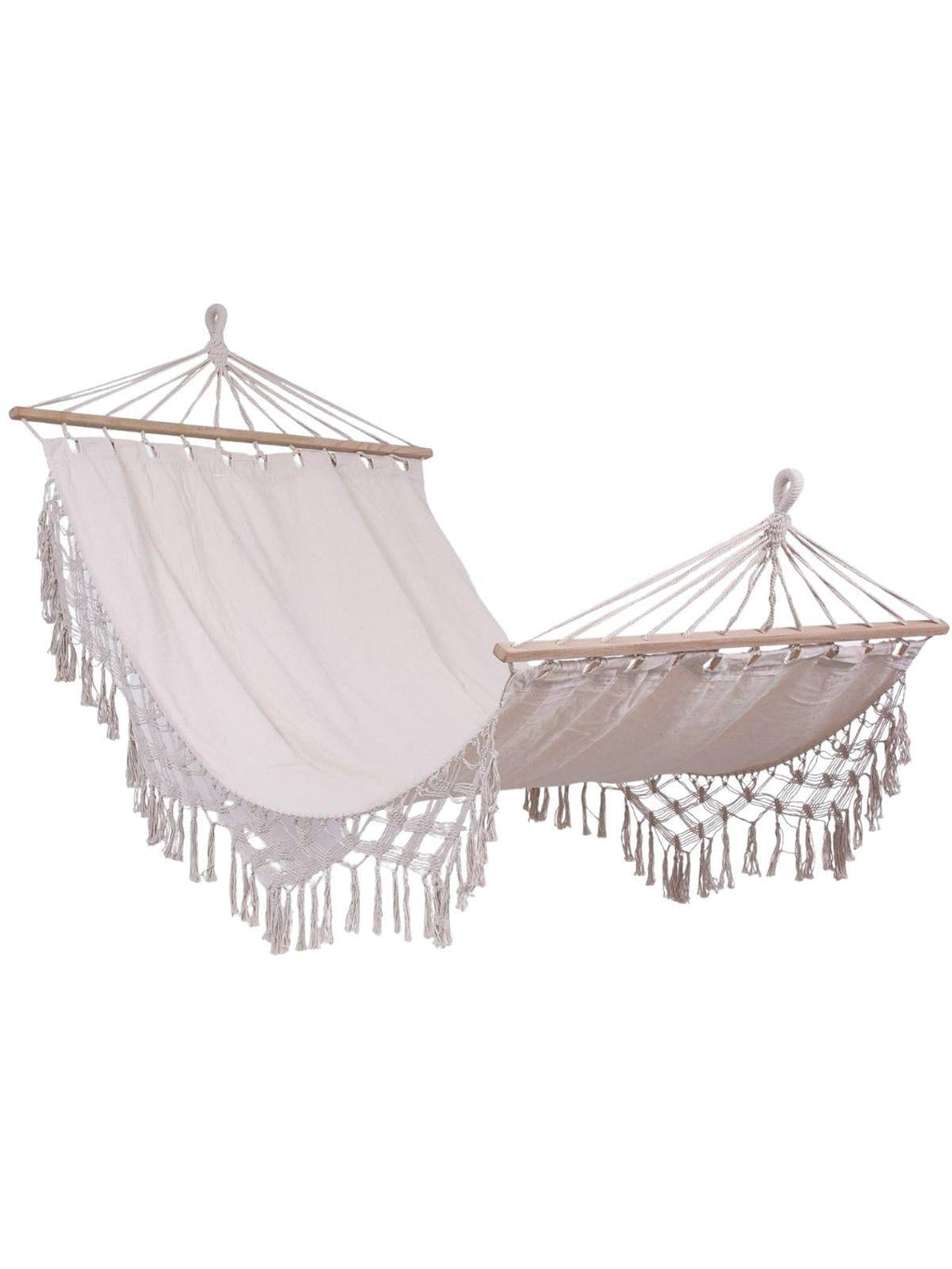 Amaca in tessuto beige con frange, 120H200 cm