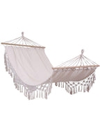 Amaca in tessuto beige con frange, 120H200 cm