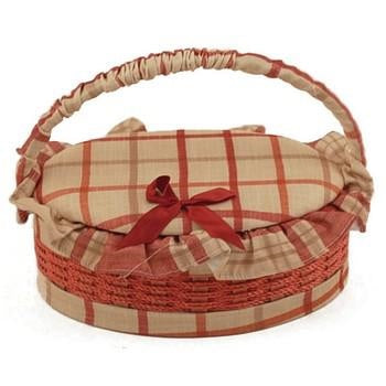Cestino porta lavoro ovale foderato beige-rosa
