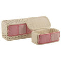 Scatola in rattan foderata rosa, 33x20,5x16,5 cm, set di 2